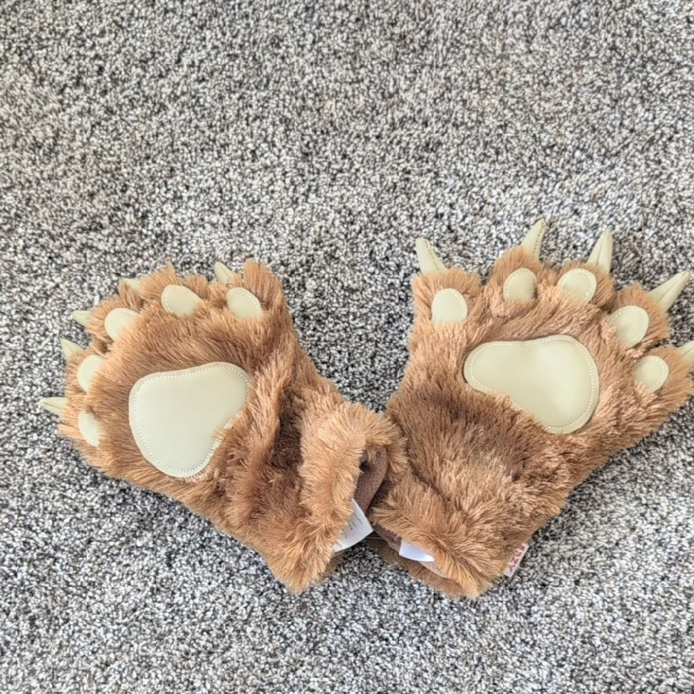 Lazy One Tan Bear Paw Mittens for Kids